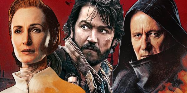 Mon Mothma, Cassian Andor, and Luthen Rael in Andor