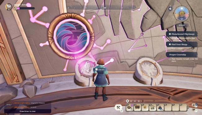 Player character standing at the Vault of Waves bundle turn in spot in the Night Sky Temple in Palia.