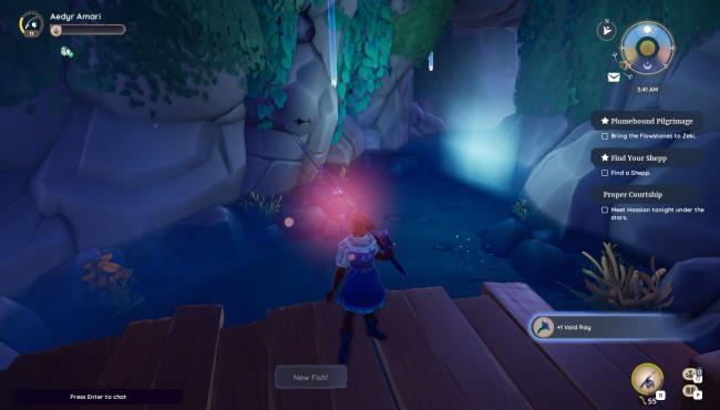 Player character catching a Void Ray at Pavel Mines in Bahari Bay in Palia.